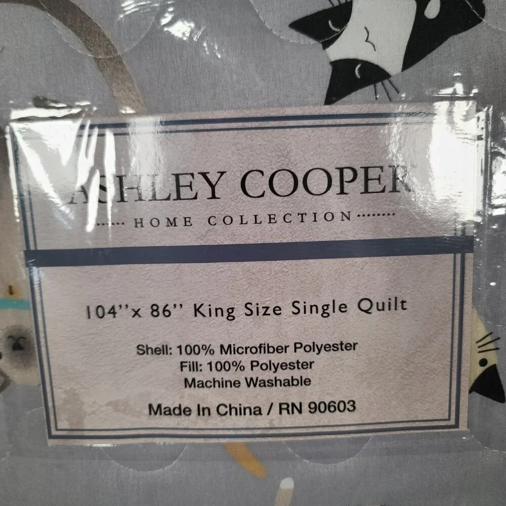 New in Bag Ashley Cooper Home Collection Whimsy Cats King Single Quilt